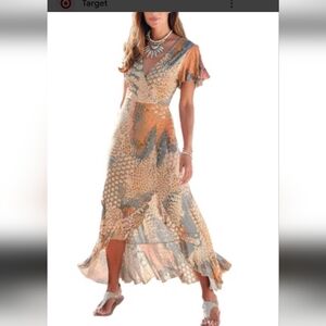 LASKANA  High Low MAXI Dress in Orange and Gray SIZE L.Pit To Pit 21".like New
